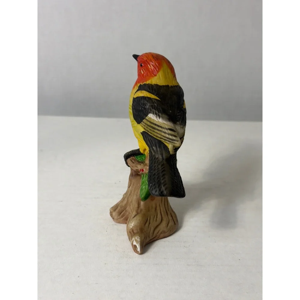 Vintage Hand Painted Porcelain Bird Figurine Western Tanager on Branch